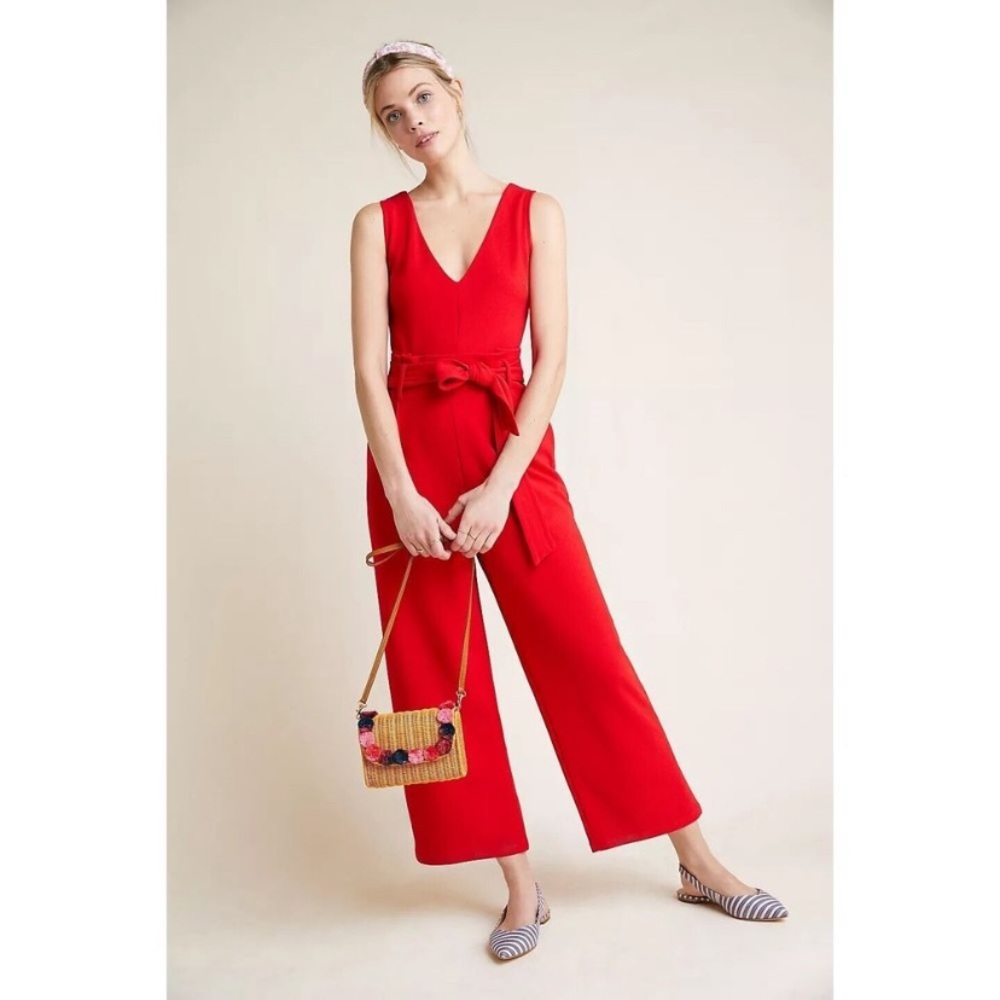 Anthropologie Structured Jumpsuit Red